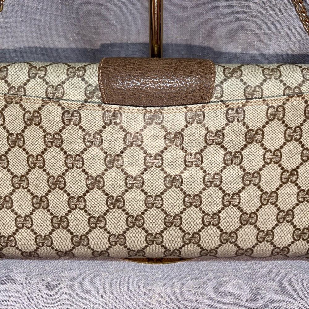 Gucci Beige GG Supreme Crossbody with Brown Leather Trim and Gold Chain - Picture 2 of 8